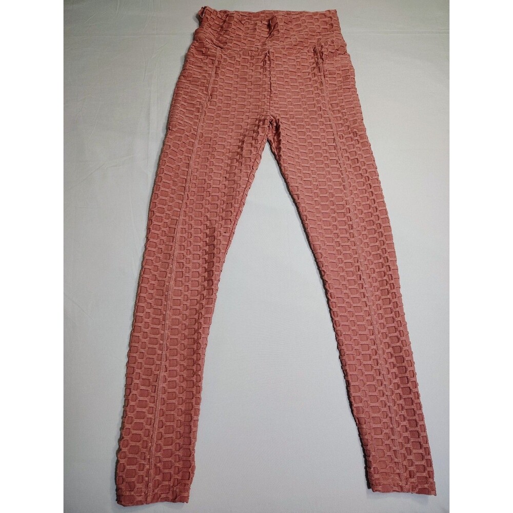 White Birch Tik-Tok Honeycomb Textured Leggings Sz L Rosy Pink Butt Lift Ruched